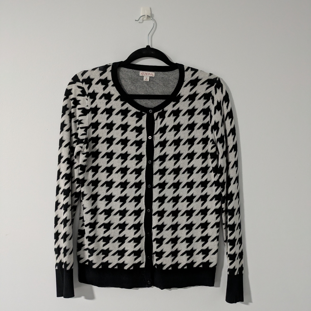 Merona Black and White Houndstooth Cardigan